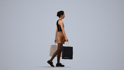 3D people model woman casual shopping, scanned human for 3ds Max rendering, side view render