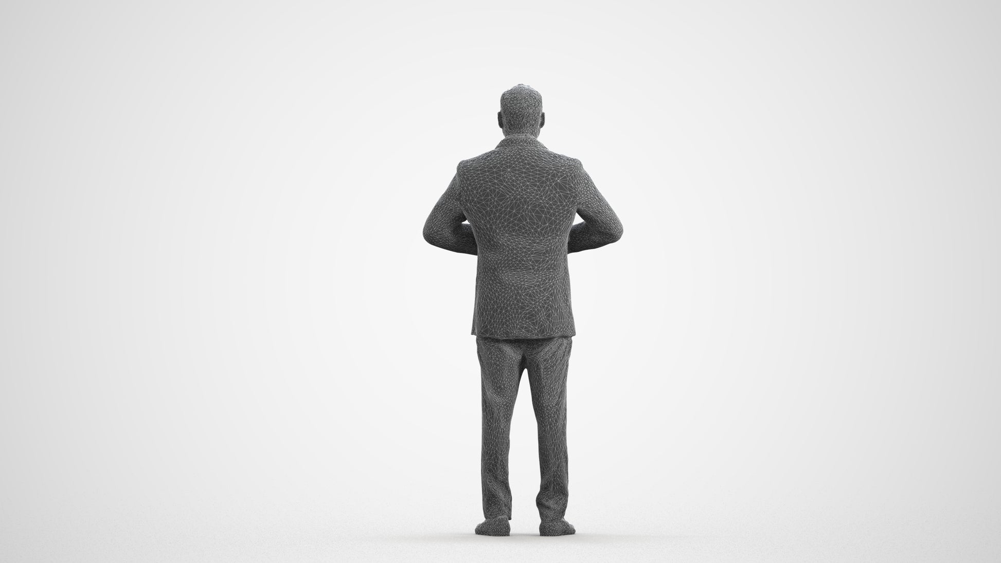 realistic 3D human man business standing, archviz people FBX OBJ for Blender, wireframe front view