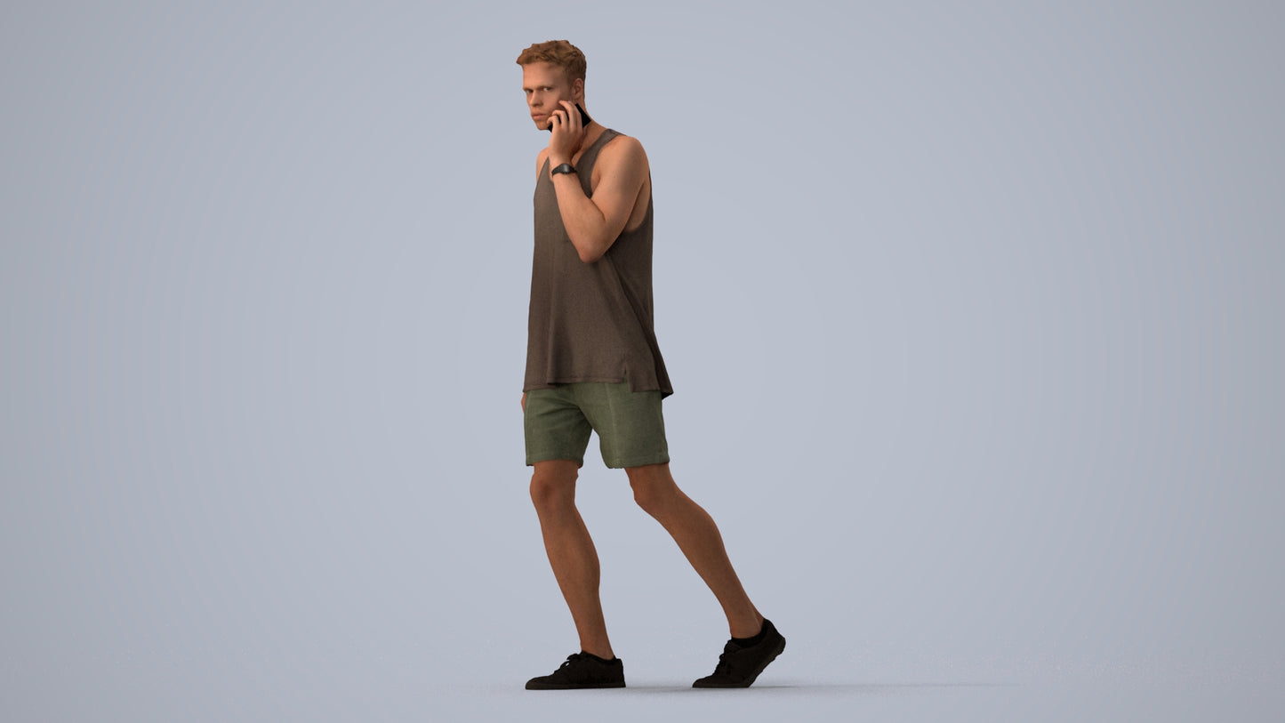 realistic 3D man casual walking, scanned archviz people for Blender and 3ds Max, three-quarter view render
