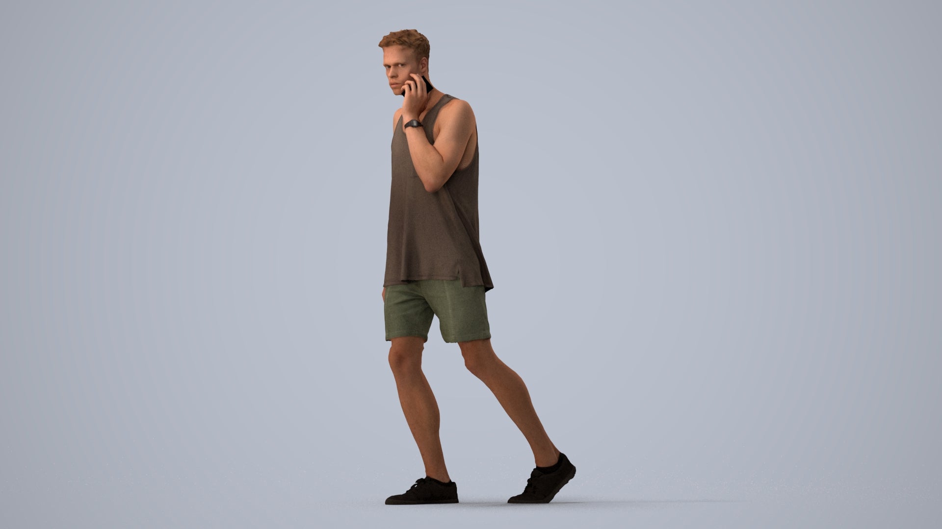 realistic 3D man casual walking, scanned archviz people for Blender and 3ds Max, three-quarter view render