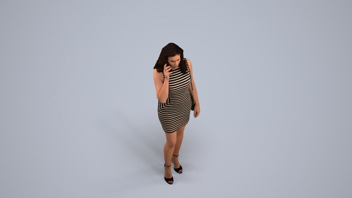 3D human model woman casual standing, photogrammetry scanned person for archviz, back view render