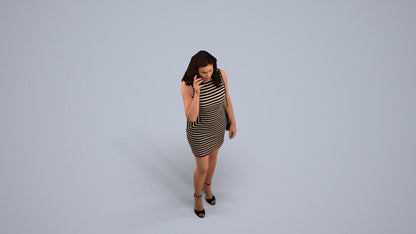 3D human model woman casual standing, photogrammetry scanned person for archviz, back view render