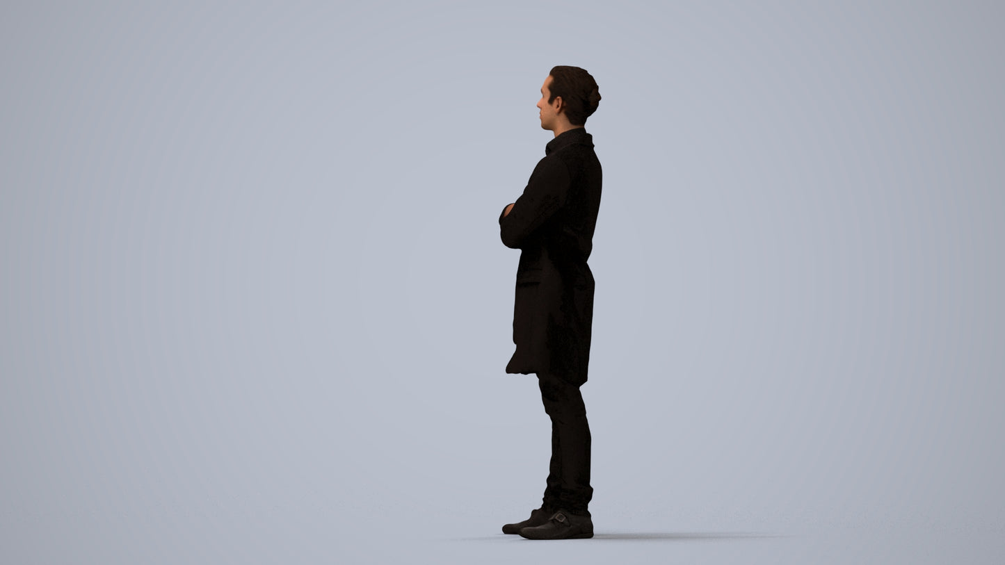 realistic 3D human man casual standing, archviz people FBX OBJ for Blender, three-quarter view render