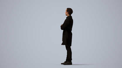 realistic 3D human man casual standing, archviz people FBX OBJ for Blender, three-quarter view render