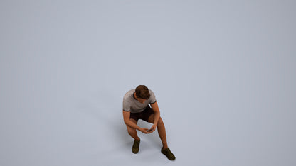 realistic 3D human man casual sitting, archviz people FBX OBJ for Blender, back view render
