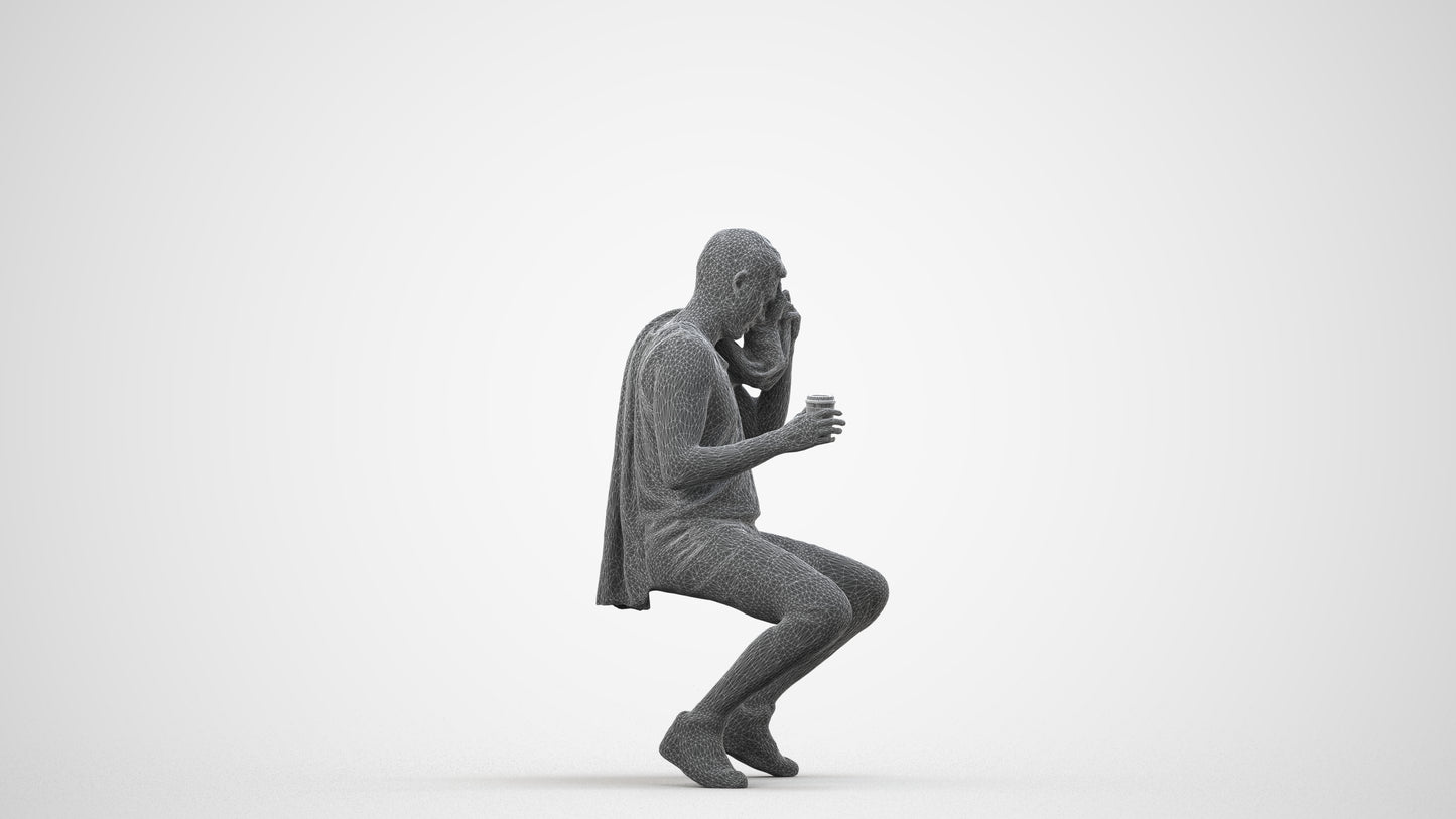3D people model man sport, scanned human for 3ds Max rendering, wireframe side view