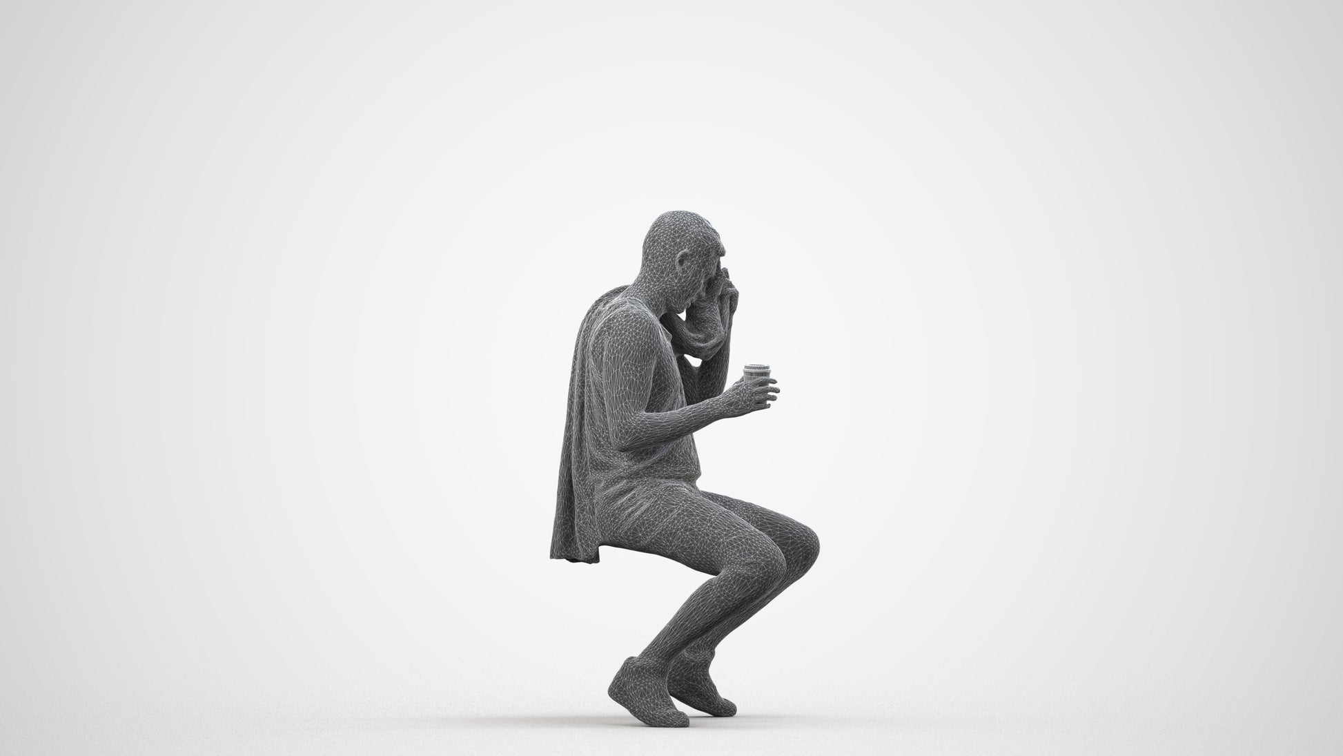 3D people model man sport, scanned human for 3ds Max rendering, wireframe side view