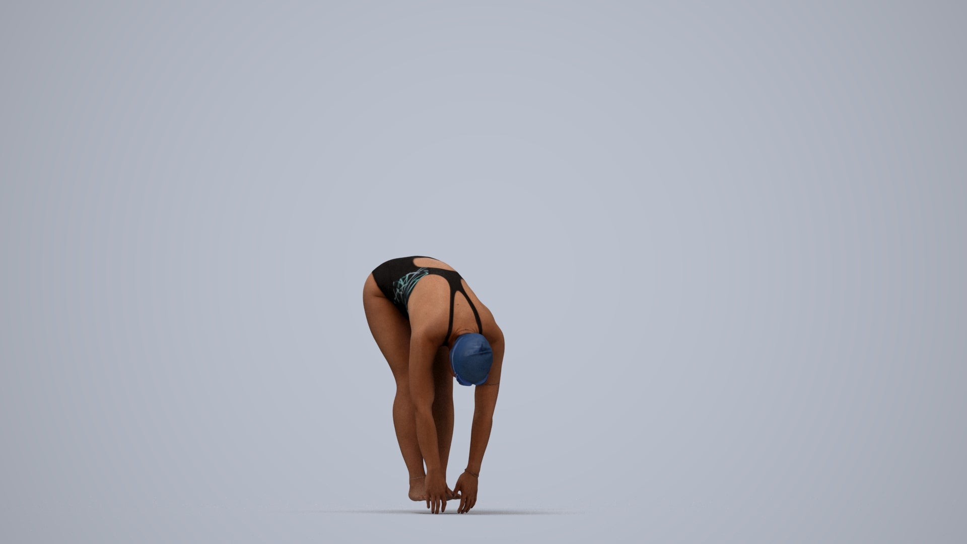 photogrammetry 3D woman sport pool, realistic human model archviz FBX, top-down view render
