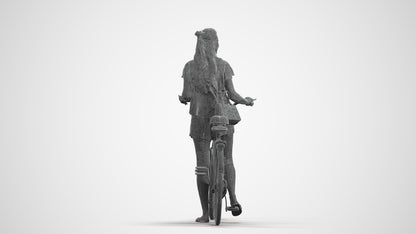 realistic 3D woman casual cycling, scanned archviz people for Blender and 3ds Max, wireframe front view