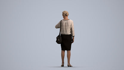 3D scanned senior woman standing business, photorealistic archviz people for Enscape and SketchUp, front view render