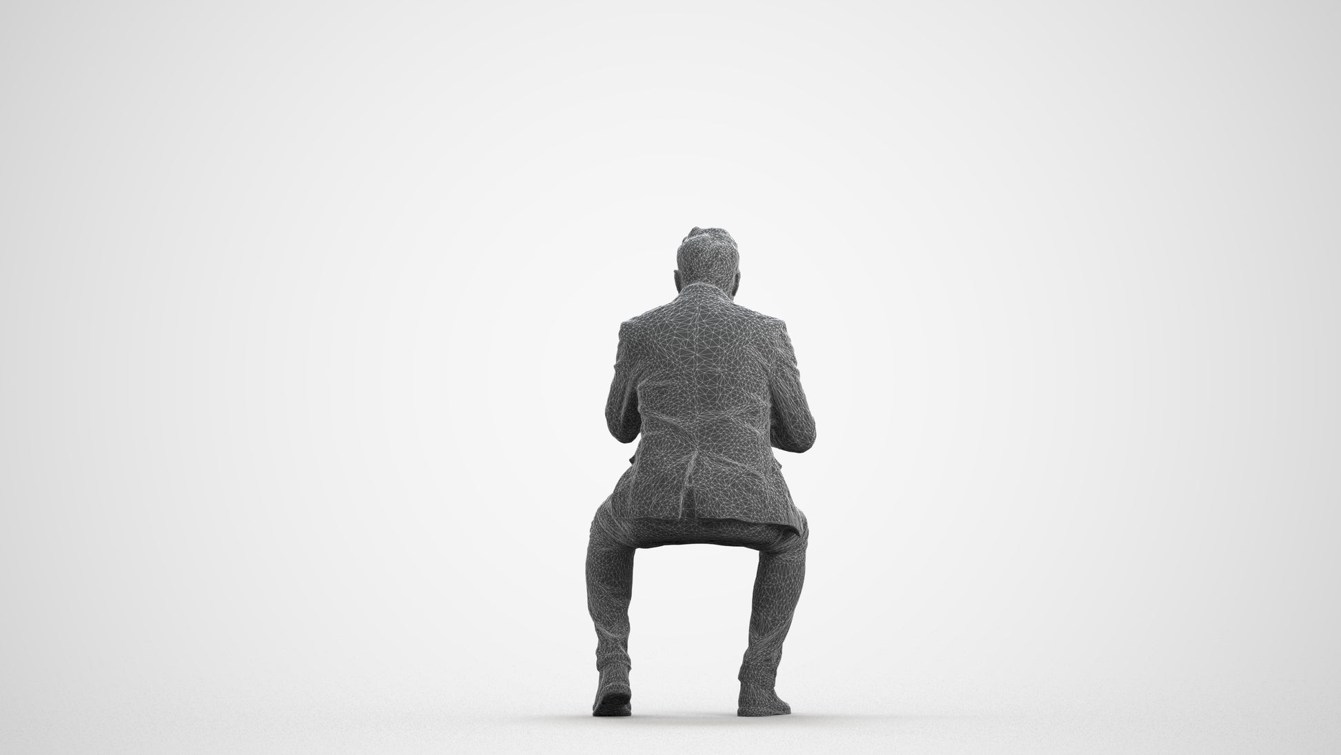 3D people model man business, scanned human for 3ds Max rendering, wireframe front view