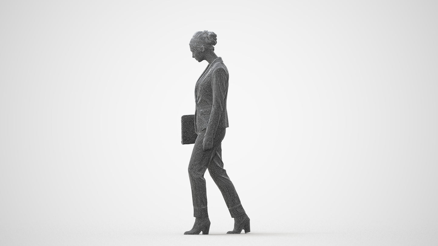 realistic 3D woman business walking, scanned archviz people for Blender and 3ds Max, square thumbnail