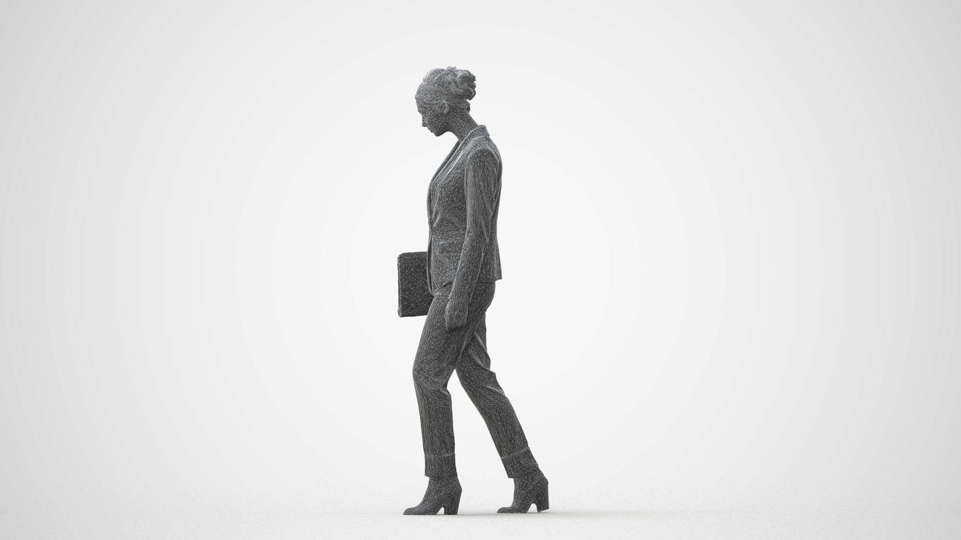realistic 3D woman business walking, scanned archviz people for Blender and 3ds Max, square thumbnail