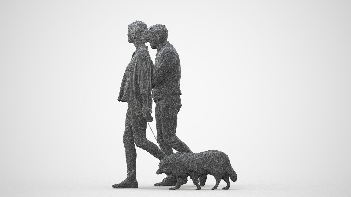 realistic 3D human woman casual couple, archviz people FBX OBJ for Blender, square thumbnail