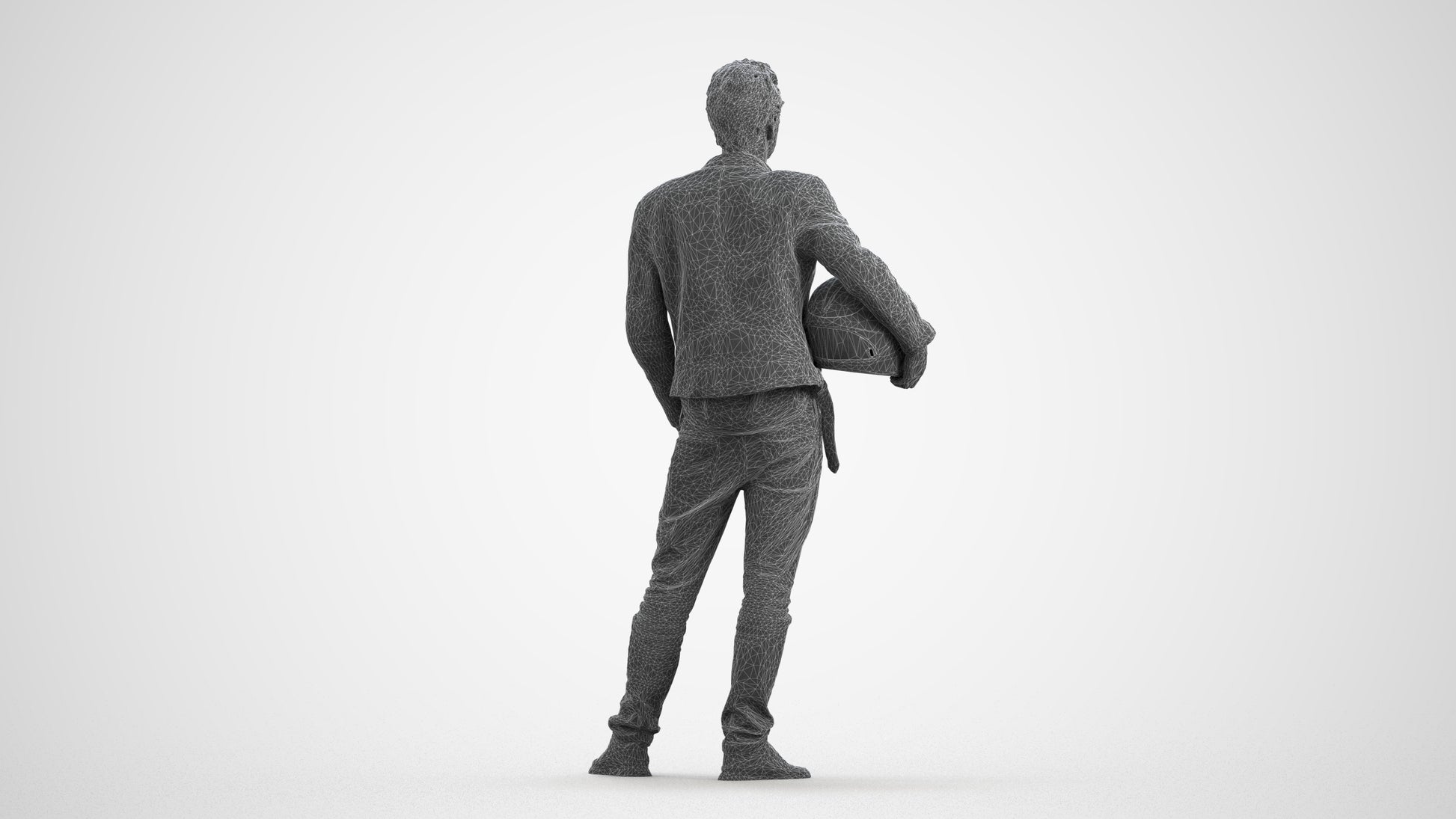 3D human model man casual standing, photogrammetry scanned person for archviz, wireframe front view
