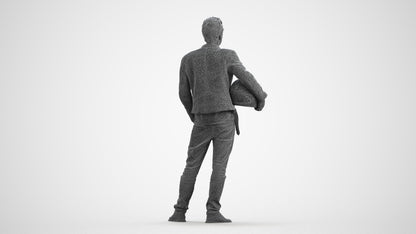 3D human model man casual standing, photogrammetry scanned person for archviz, wireframe front view