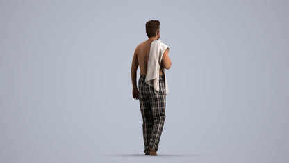 3D human model person bathroom, photogrammetry scanned person for archviz, front view render