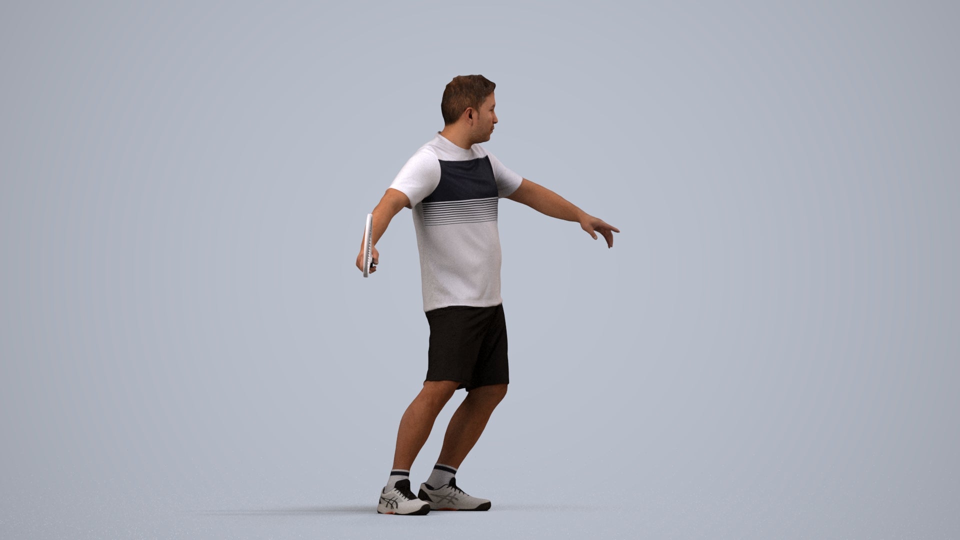 photogrammetry 3D man sport, realistic human model archviz FBX, side view render