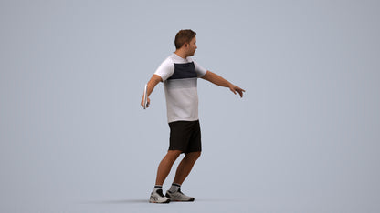 photogrammetry 3D man sport, realistic human model archviz FBX, side view render