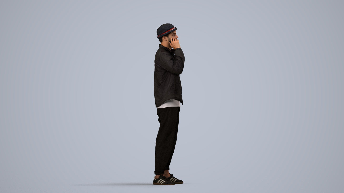3D scanned man standing casual, photorealistic archviz people for Enscape and SketchUp, side view render