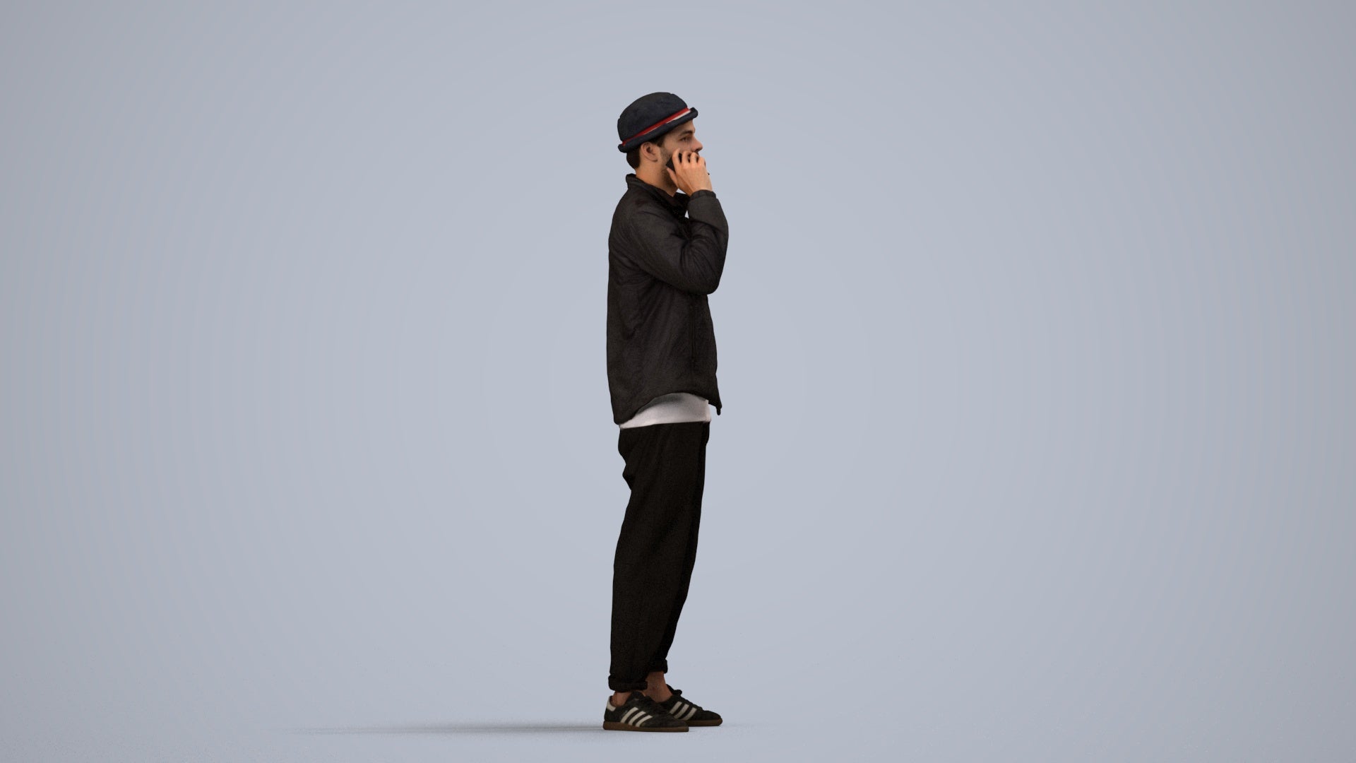 3D scanned man standing casual, photorealistic archviz people for Enscape and SketchUp, side view render
