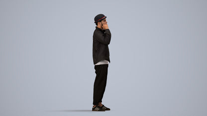 3D scanned man standing casual, photorealistic archviz people for Enscape and SketchUp, side view render