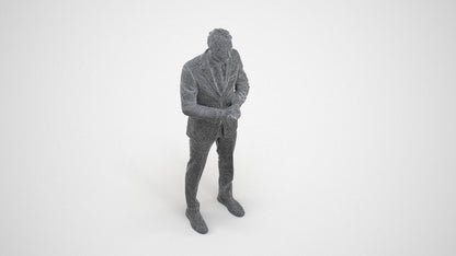realistic 3D human man business, archviz people FBX OBJ for Blender, wireframe three-quarter view