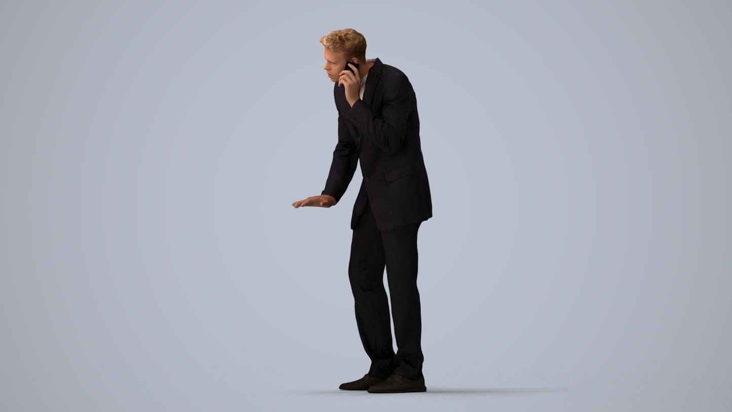 3D scanned man business, photorealistic archviz people for Enscape and SketchUp, three-quarter view render