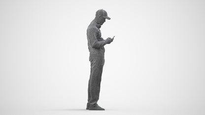 3D human model man sport standing, photogrammetry scanned person for archviz, wireframe side view