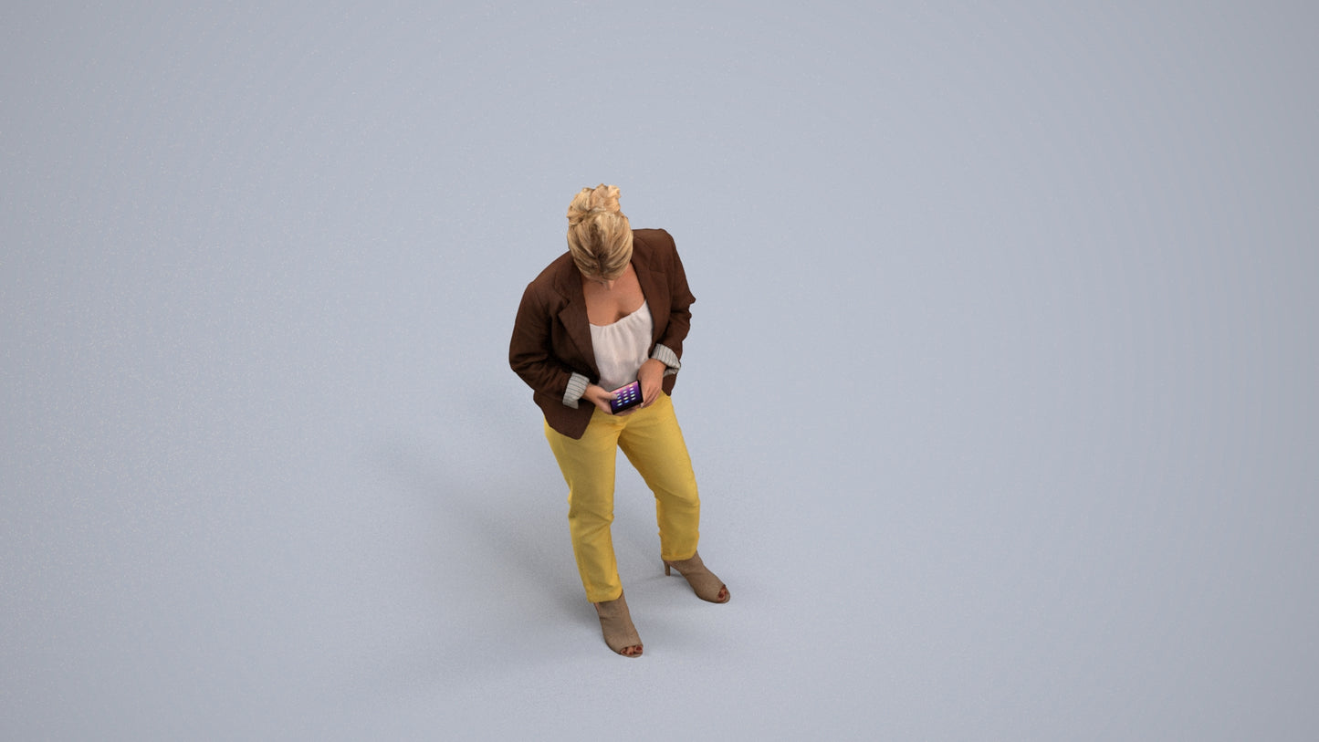 3D people model woman business standing, scanned human for 3ds Max rendering, back view render
