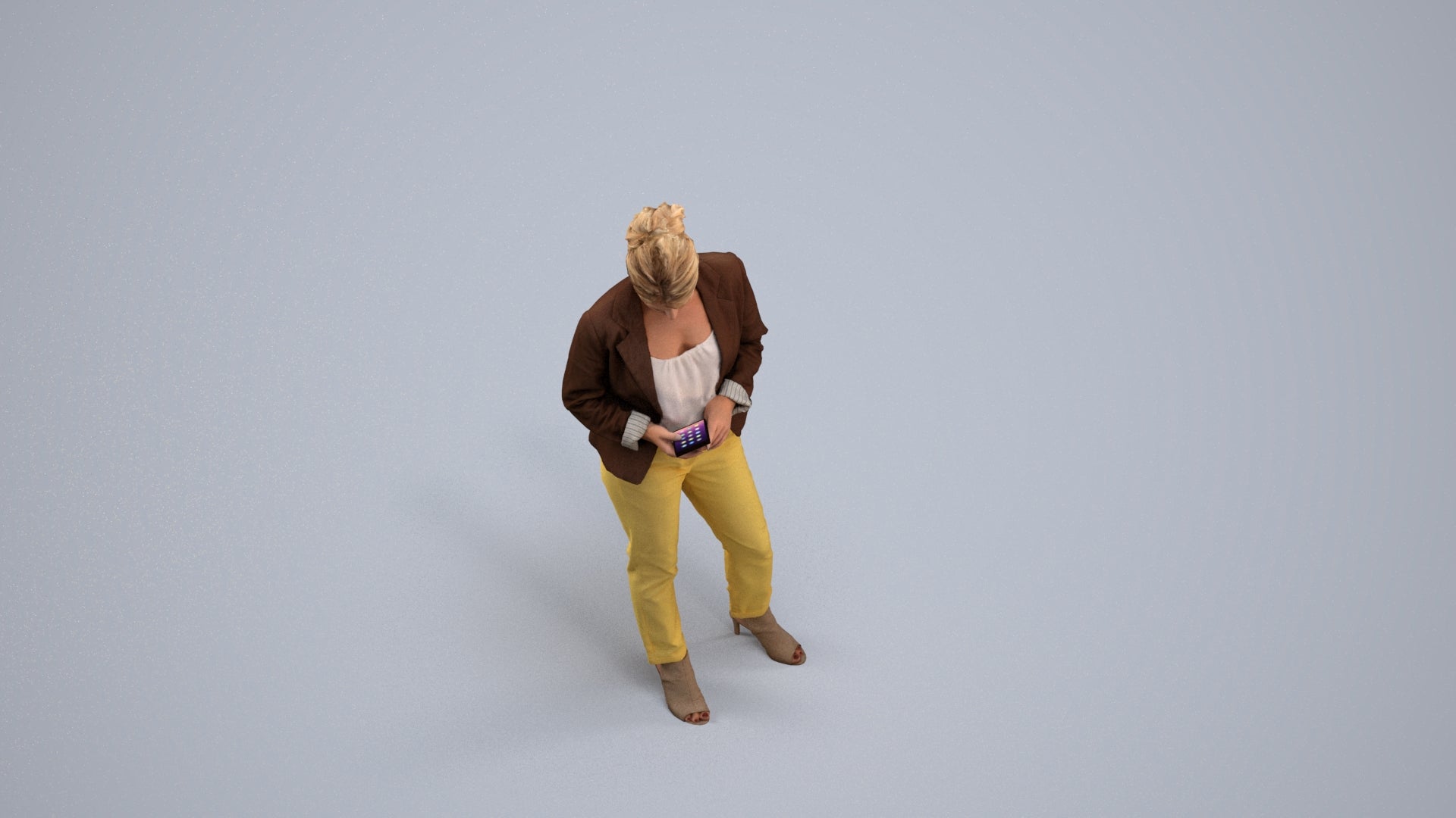 3D people model woman business standing, scanned human for 3ds Max rendering, back view render