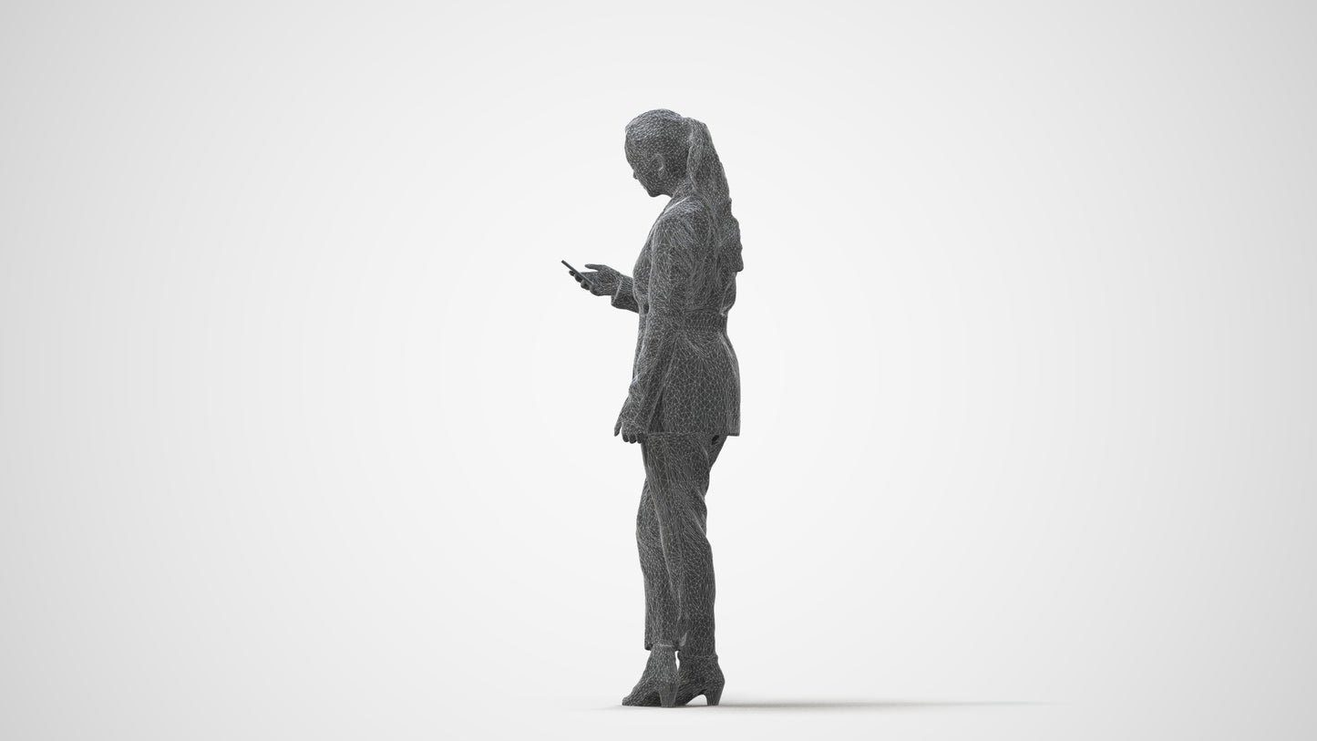 realistic 3D woman business standing, scanned archviz people for Blender and 3ds Max, square thumbnail