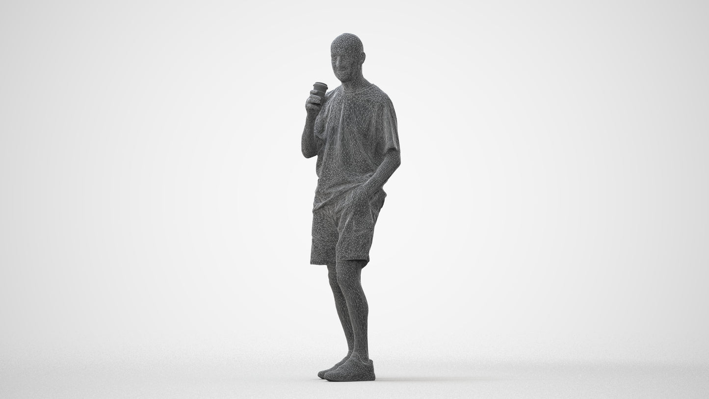 3D human model senior man casual standing, photogrammetry scanned person for archviz, square thumbnail