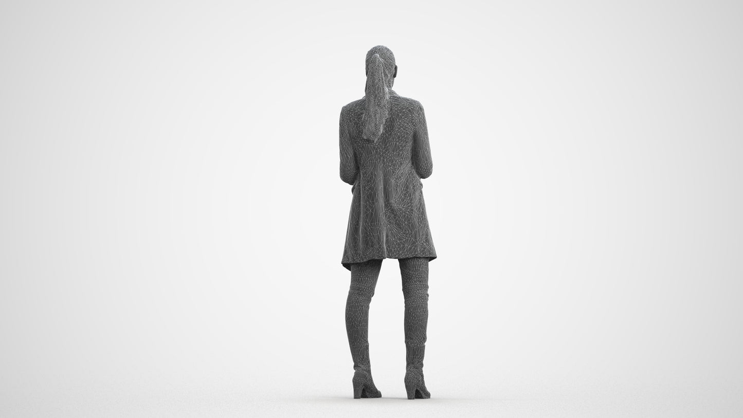 scanned 3D woman business standing, photogrammetry people for Enscape and V-Ray, wireframe front view