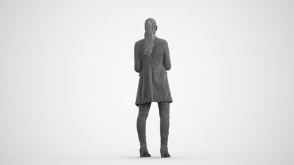 scanned 3D woman business standing, photogrammetry people for Enscape and V-Ray, wireframe front view