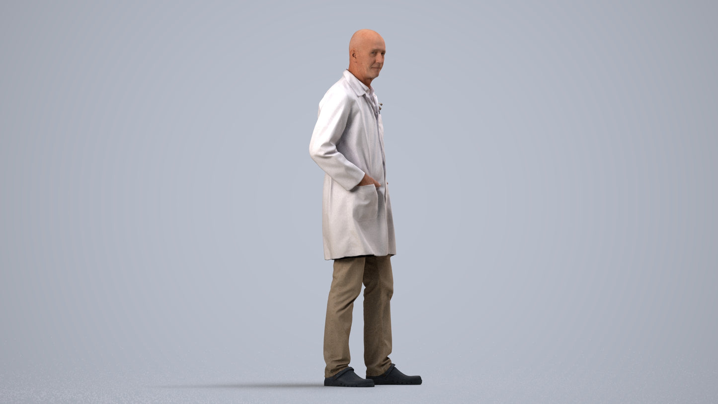 scanned 3D senior man medical, photogrammetry people for Enscape and V-Ray, side view render