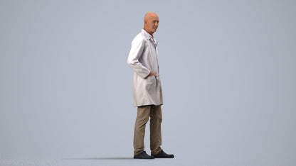 scanned 3D senior man medical, photogrammetry people for Enscape and V-Ray, side view render