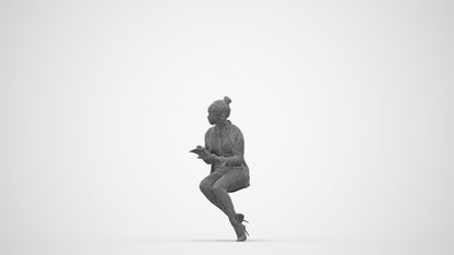 realistic 3D woman business sitting, scanned archviz people for Blender and 3ds Max, wireframe back view