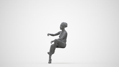 3D people model woman casual sitting, scanned human for 3ds Max rendering, wireframe back view