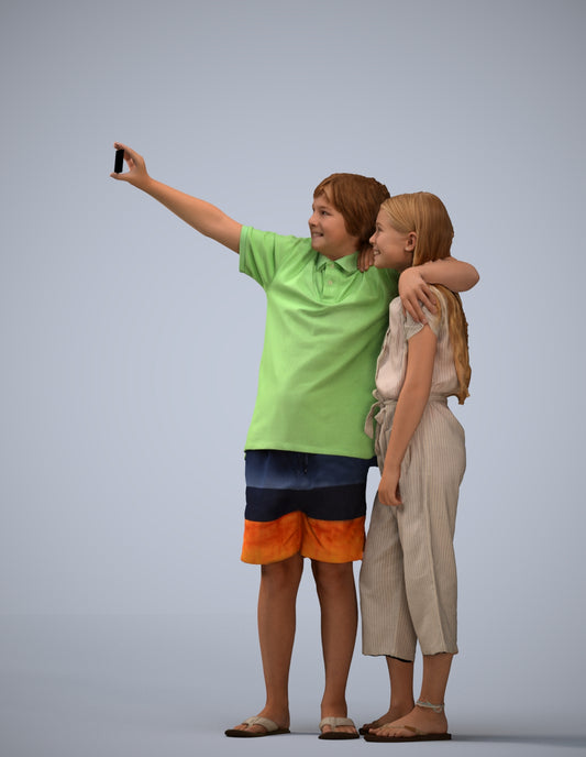 realistic 3D human girl kids, archviz people FBX OBJ for Blender