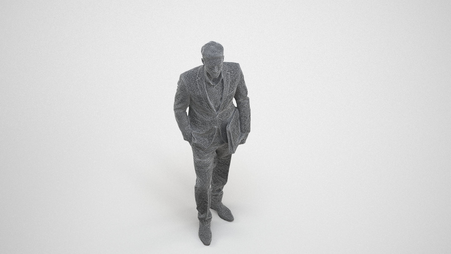 realistic 3D people man business, render-ready for V-Ray and Corona, FBX OBJ, wireframe three-quarter view