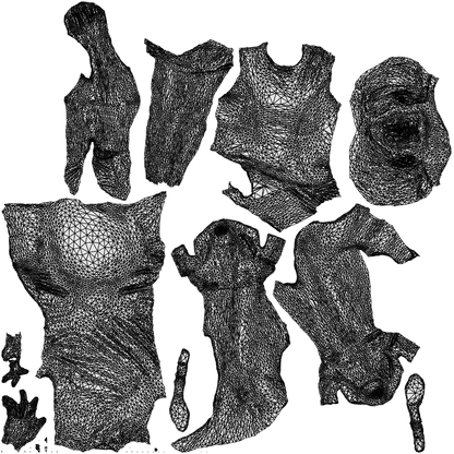 realistic 3D woman sitting, scanned archviz people for Blender and 3ds Max, wireframe top-down view