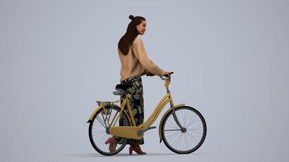 realistic 3D human woman casual cycling, archviz people FBX OBJ for Blender, side view render