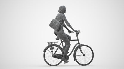 3D scanned woman cycling casual, photorealistic archviz people for Enscape and SketchUp, wireframe side view