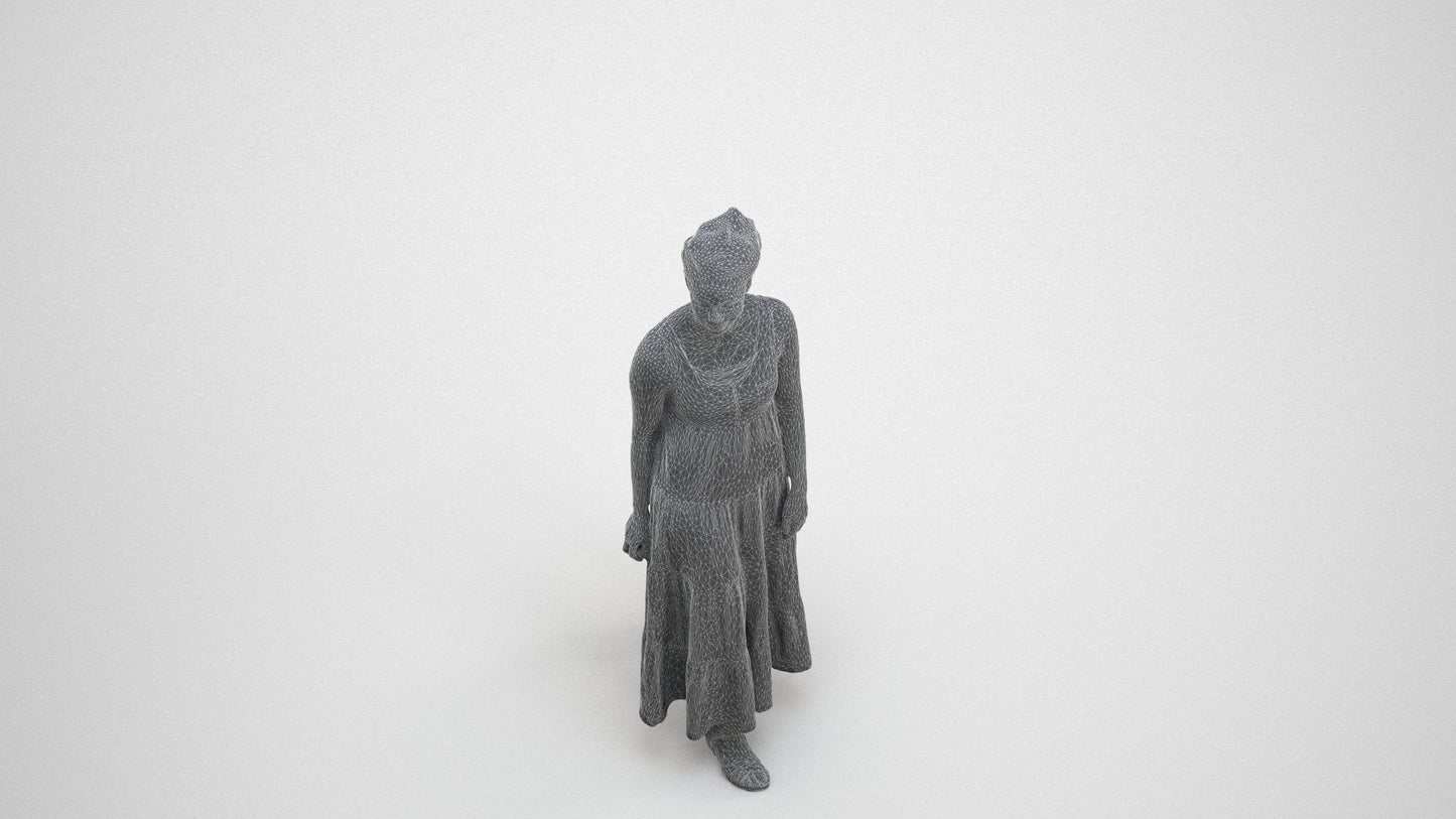 3D scanned woman walking casual, photorealistic archviz people for Enscape and SketchUp, wireframe three-quarter view