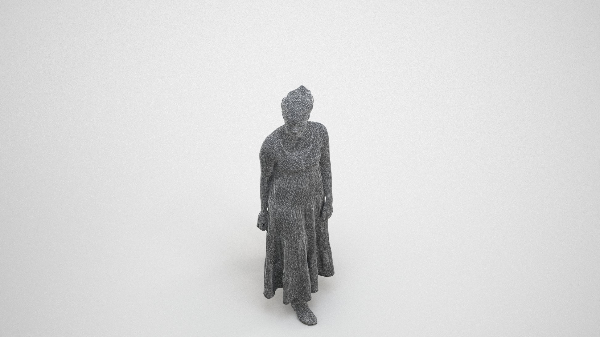 3D scanned woman walking casual, photorealistic archviz people for Enscape and SketchUp, wireframe three-quarter view