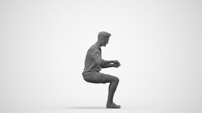 scanned 3D man casual sitting, photogrammetry people for Enscape and V-Ray, wireframe side view