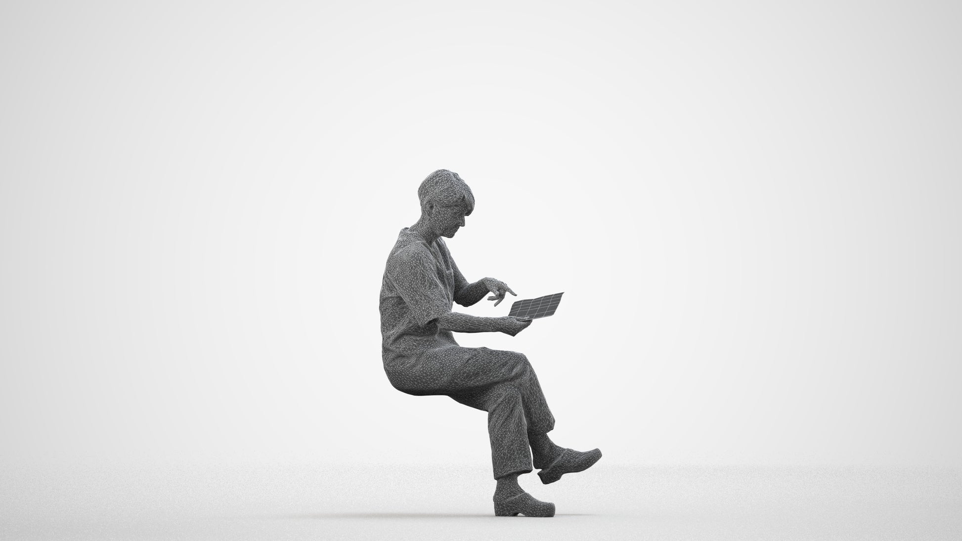 realistic 3D senior woman medical, scanned archviz people for Blender and 3ds Max, wireframe side view