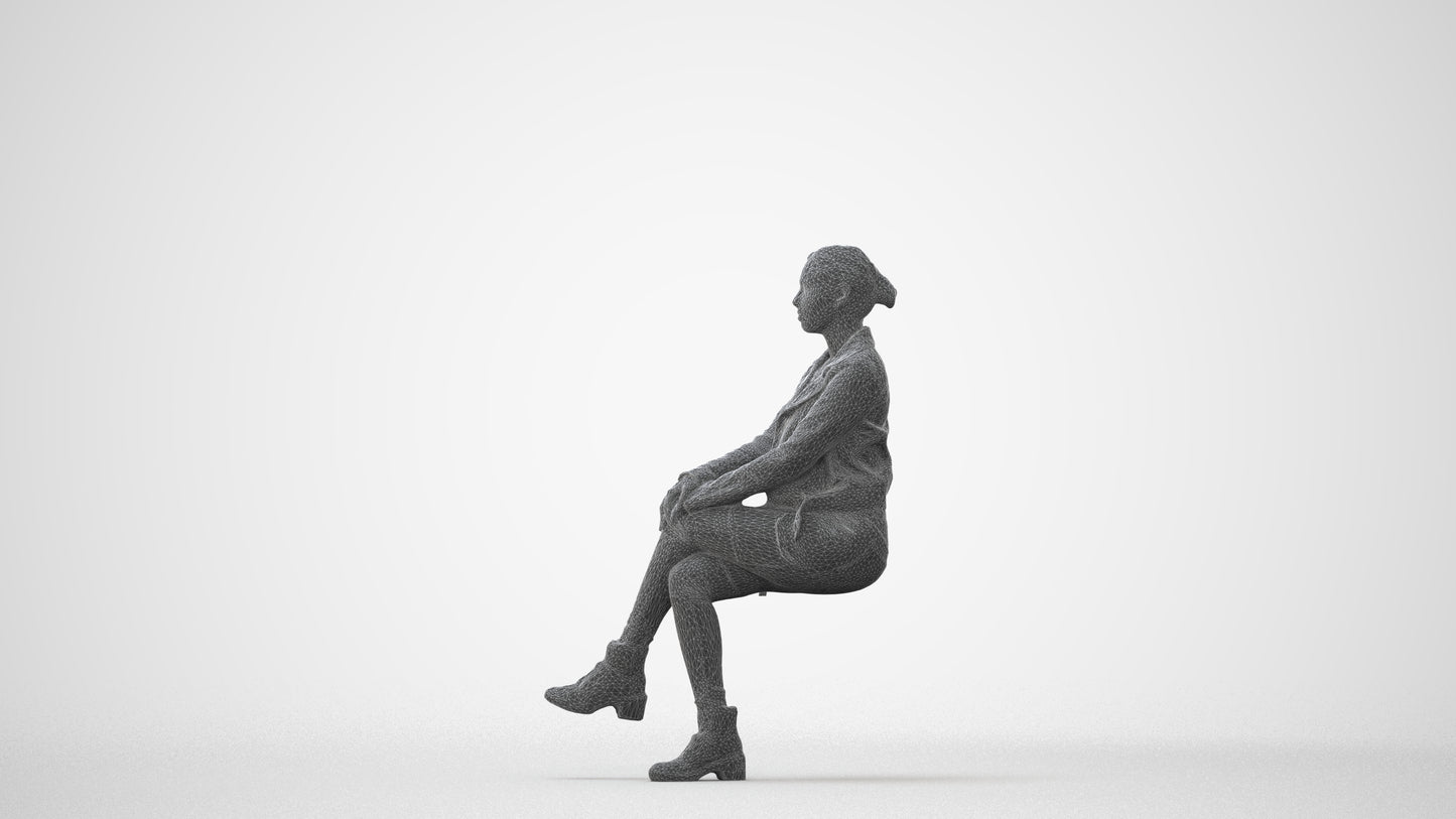 3D people model woman casual sitting, scanned human for 3ds Max rendering, square thumbnail