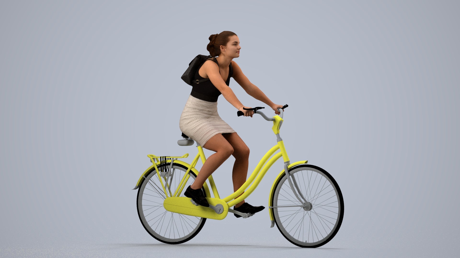 3D scanned girl cycling casual, photorealistic archviz people for Enscape and SketchUp, side view render